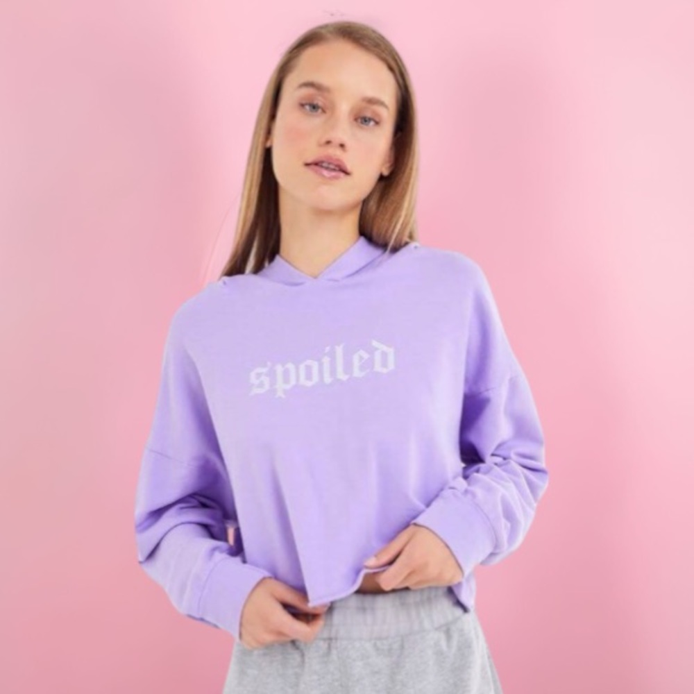 Lilac "Spoiled" Cropped Hoodie Sweatshirt